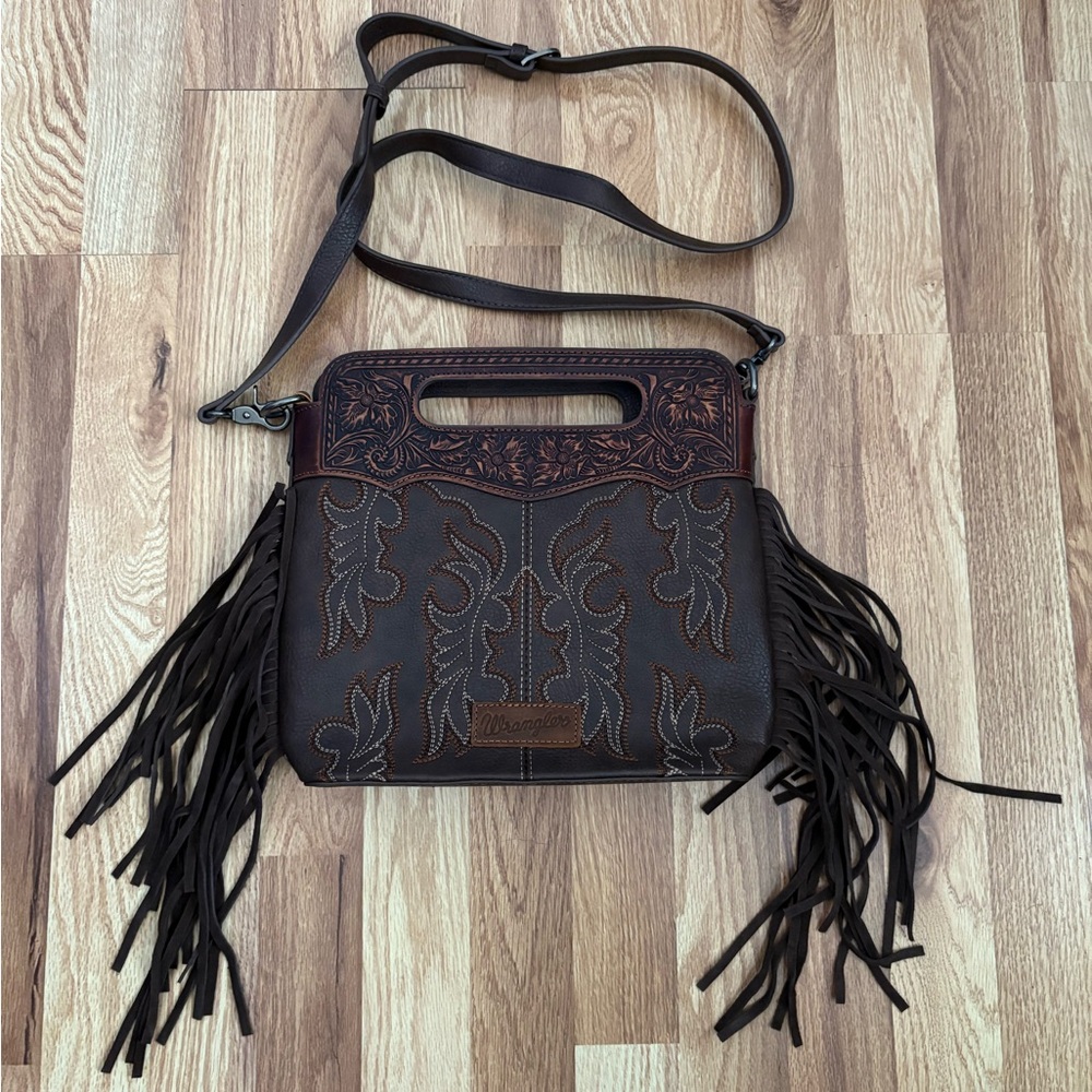 Wrangler Brown Fringe Concealed Carry Leather Purse
